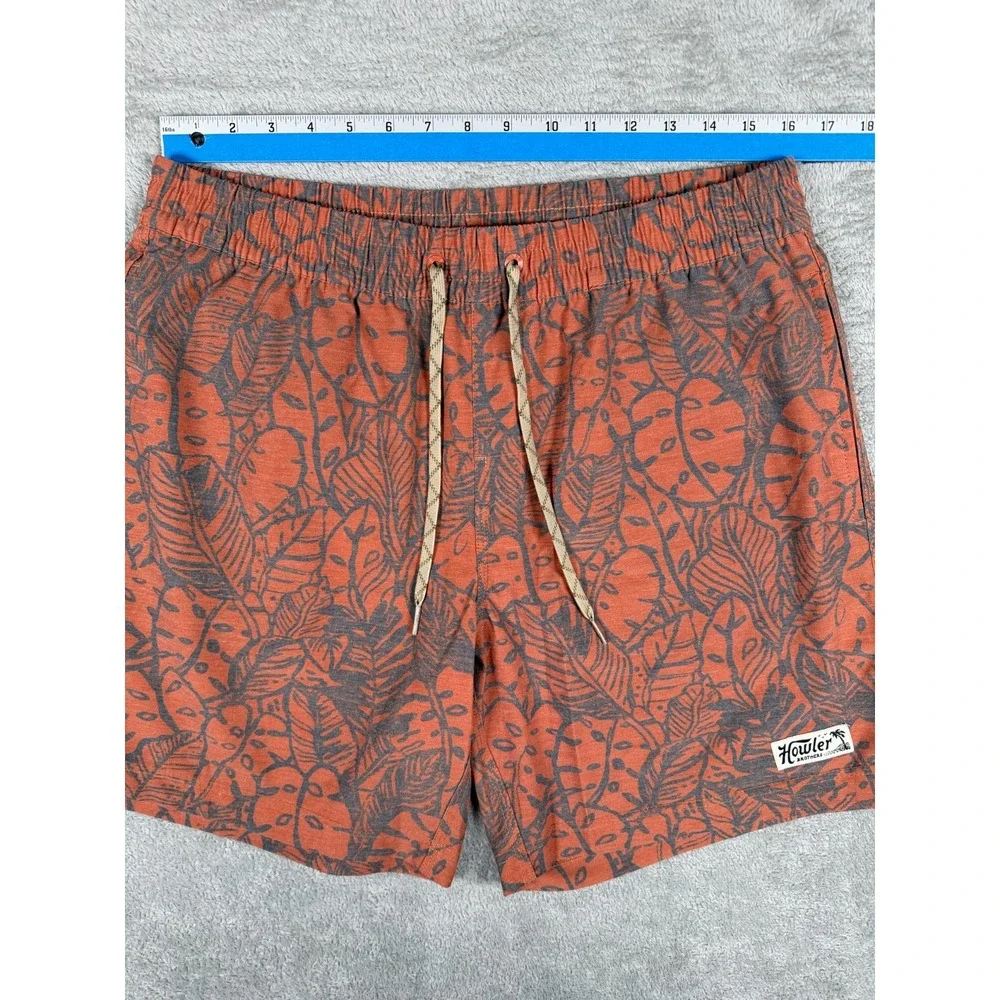 Howler Brothers Deep Set Swim Trunks Mens Large Brown Leaf 7in Board Shorts